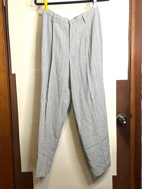 Ellen Tracy Petite Waist 27 White & Black Pleated Herringbone Pants VTG